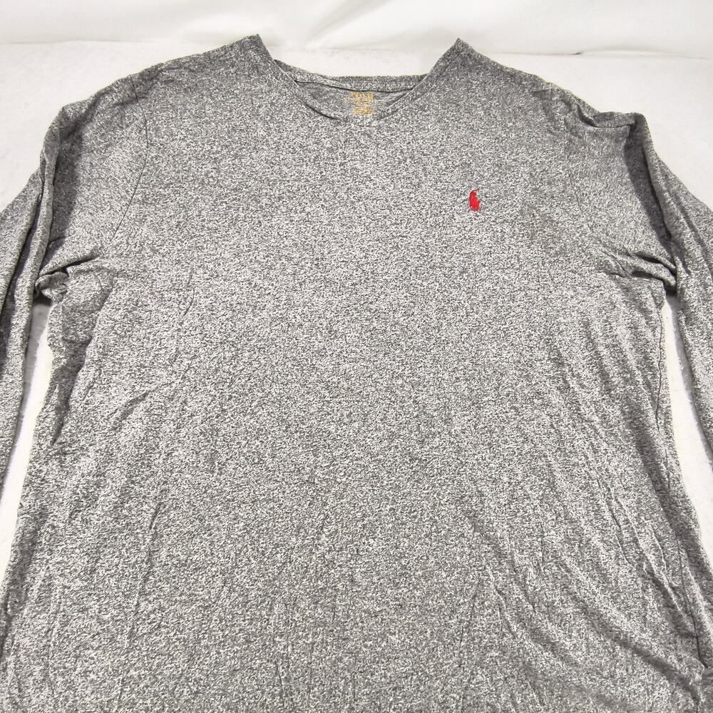 Polo Ralph Lauren Casual V Neck Long Sleeve Shirt Mens Size Large L Gray Red